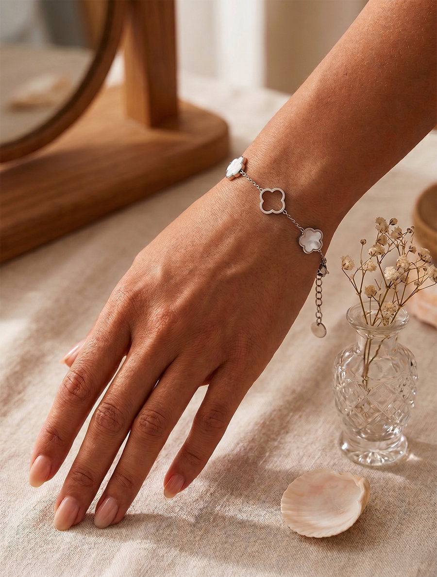 Bracelet fleurs ajourées et nacrées - Argent - 1