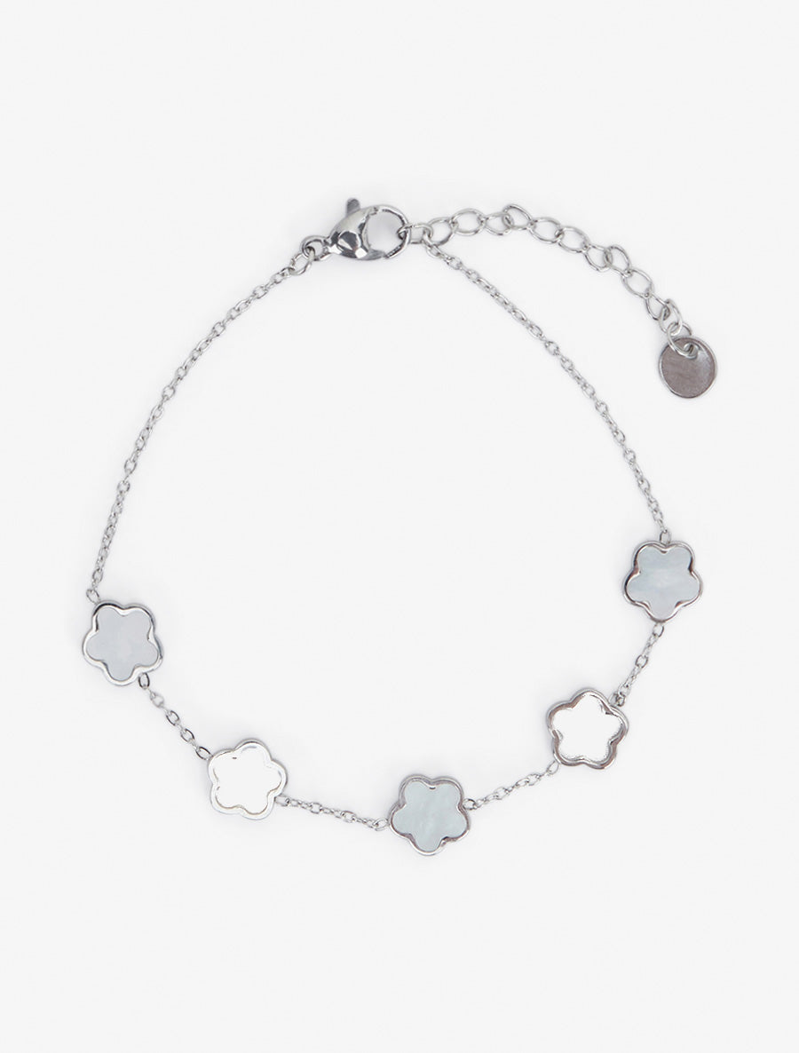 Bracelet fleurs ajourées et nacrées - Argent - 2
