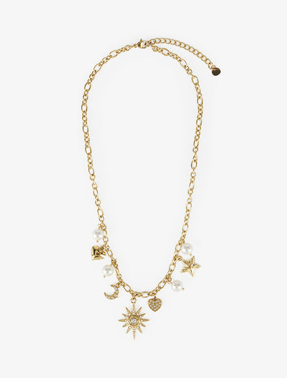 Collier chaîne à breloques soleil et coeurs - Or - 2