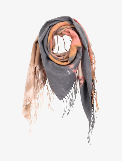 Echarpe à imprimé tie and dye et franges - Taupe - 1