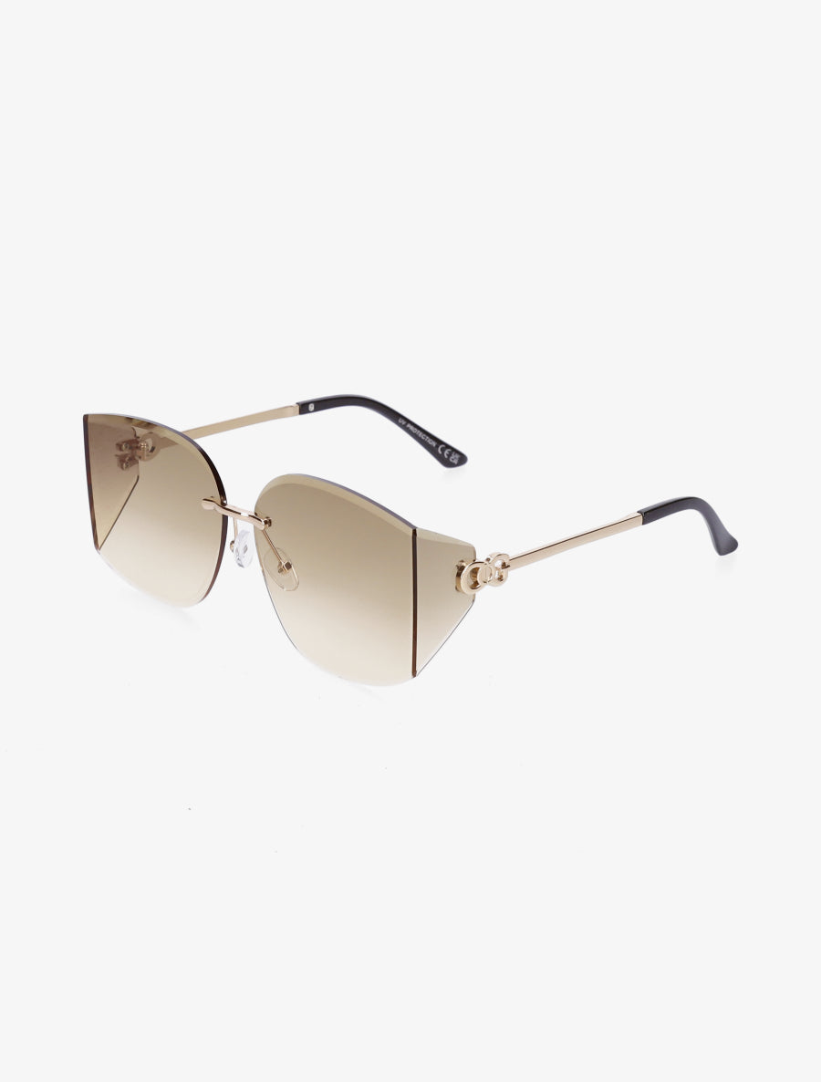 Lunettes de soleil à branches métalliques et verres dégradés - Marron clair - 1