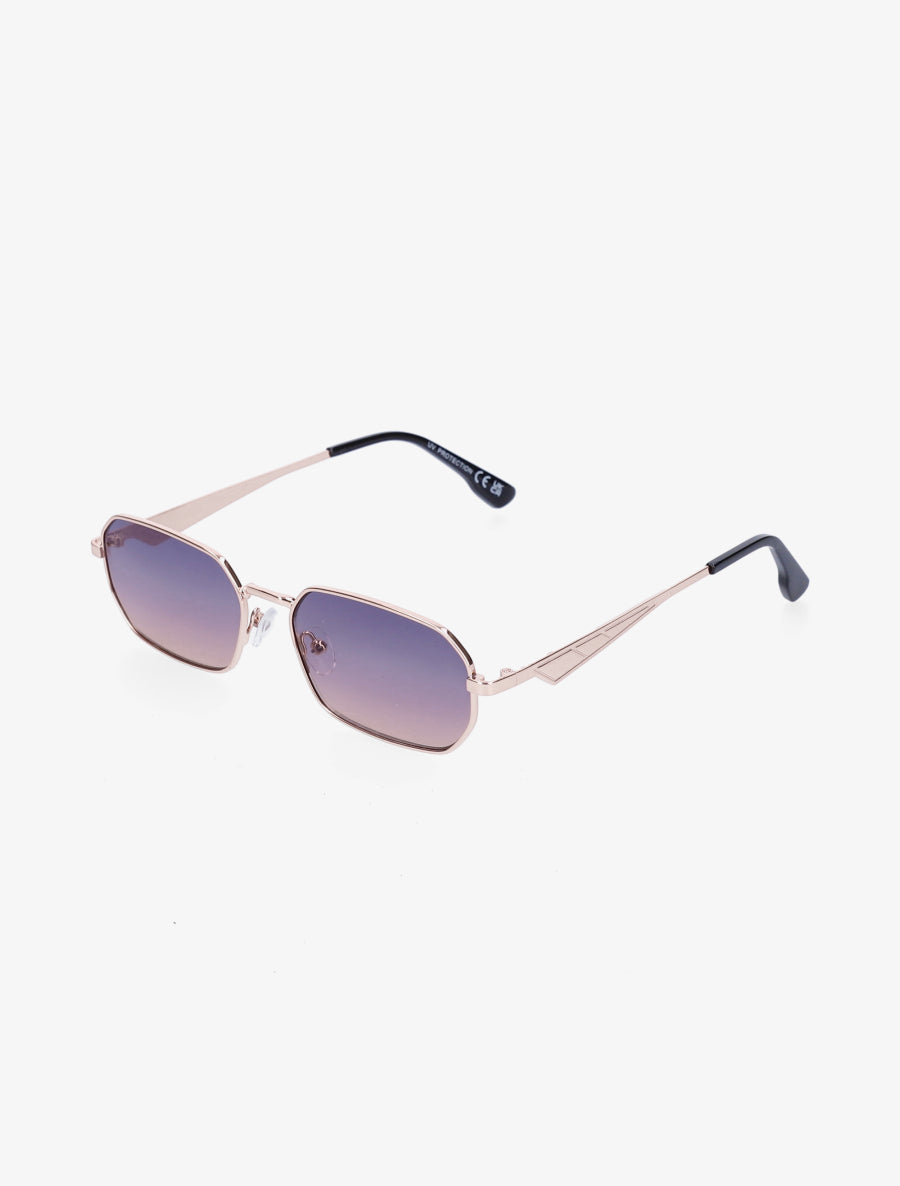 Lunettes de soleil rectangulaires à branches métalliques - Bleu/or - 1