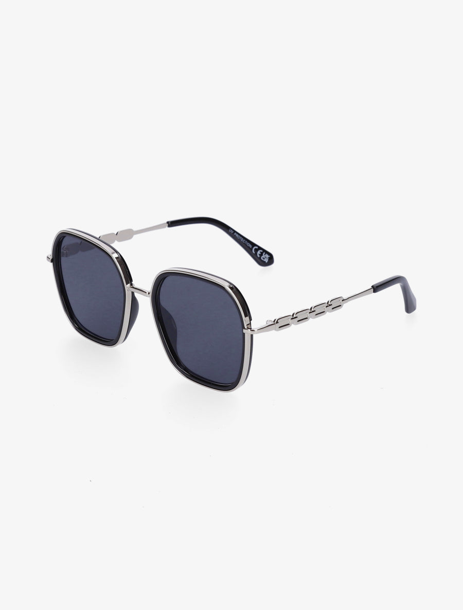 Lunettes de soleil carrées stylisées - Noir/argent - 1