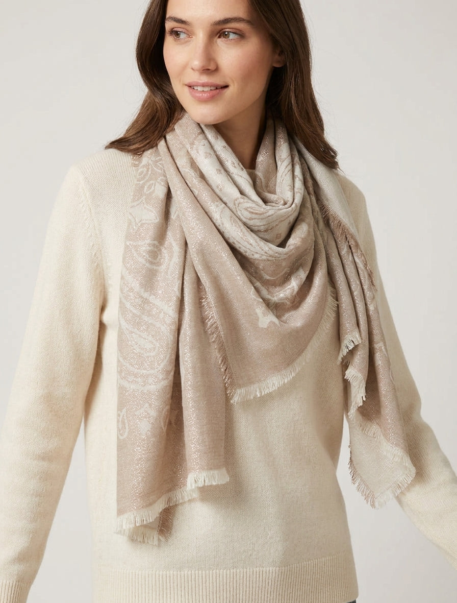Foulard rectangulaire irisée à motif cachemire - Beige