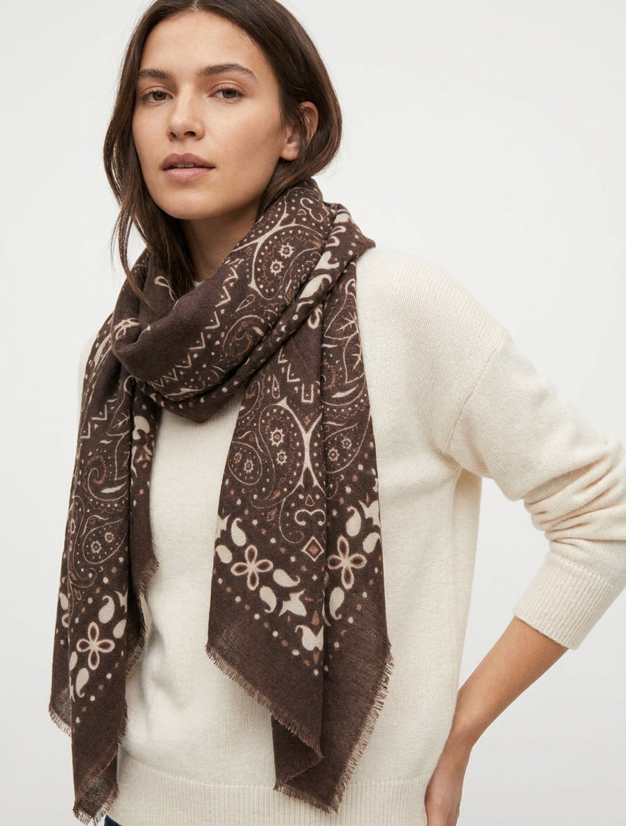 Echarpe rectangulaire à motif bandana - Marron