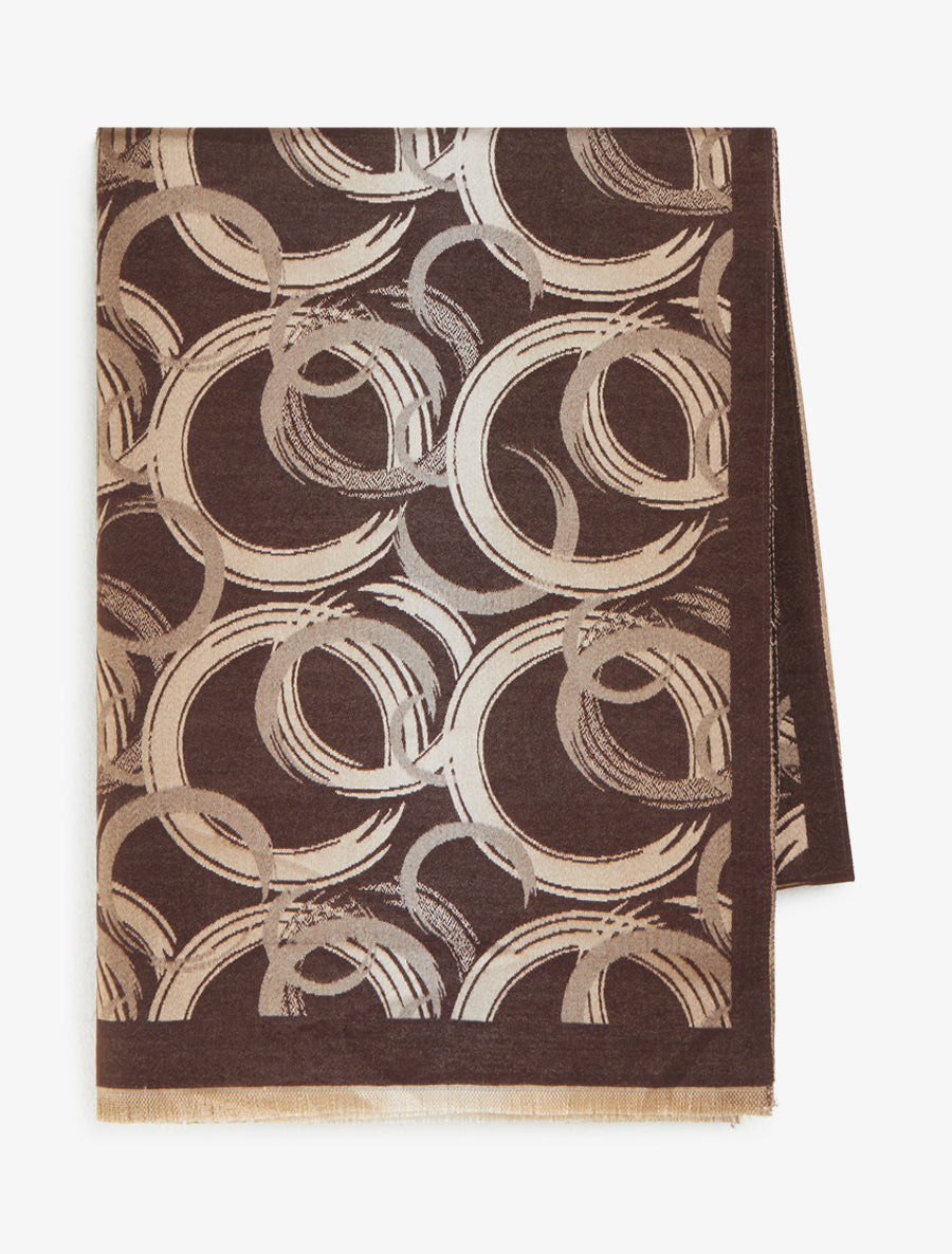 Echarpe rectangulaire à motif cercles et bords francs - Marron - 2
