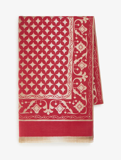 Echarpe satinée à motif graphique - Rouge - 2