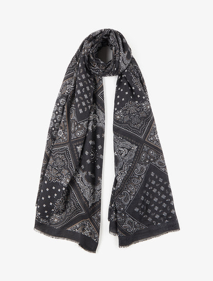 Echarpe imprimé bandana en coton mélangé - Noir - 1