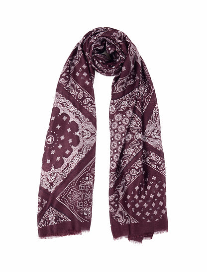 Echarpe imprimé bandana en coton mélangé - Lie de vin - 1