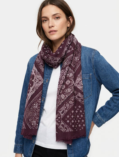 Echarpe imprimé bandana en coton mélangé - Lie de vin
