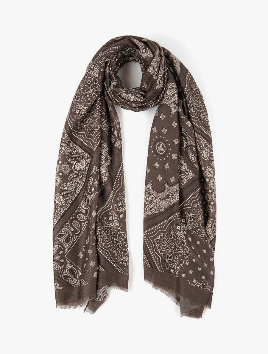 Echarpe imprimé bandana en coton mélangé - Marron - 1