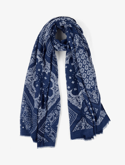 Echarpe imprimé bandana en coton mélangé - Bleu - 1