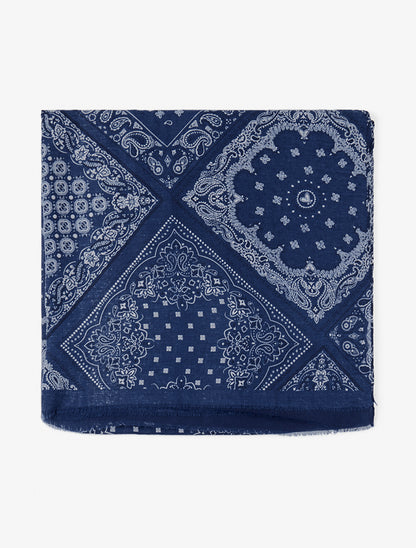 Echarpe imprimé bandana en coton mélangé - Bleu - 2