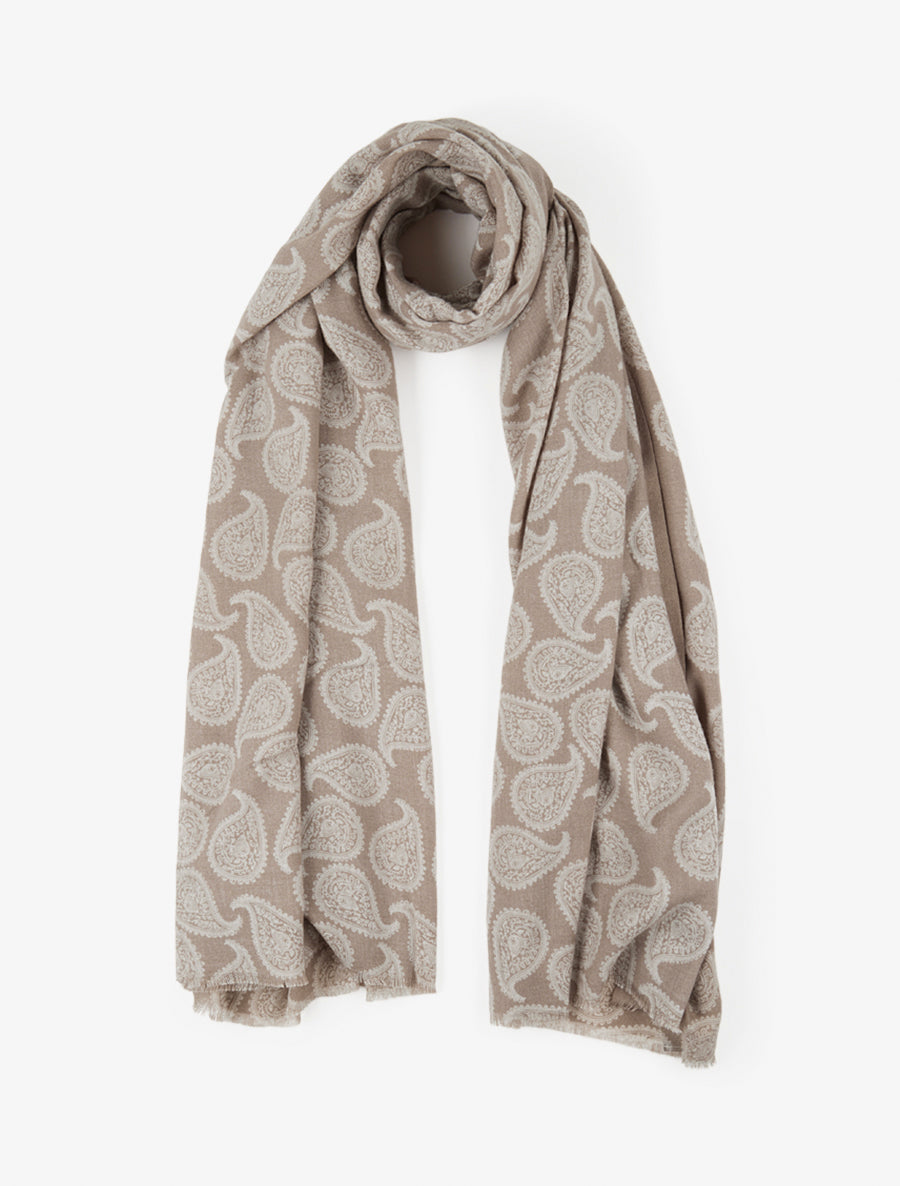 Echarpe en laine mélangée à imprimé cachemire - Taupe - 1