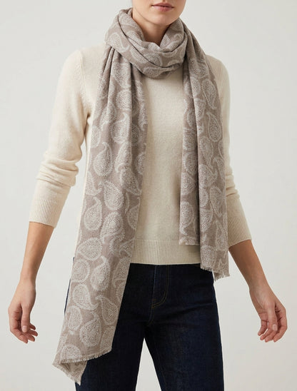 Echarpe en laine mélangée à imprimé cachemire - Taupe