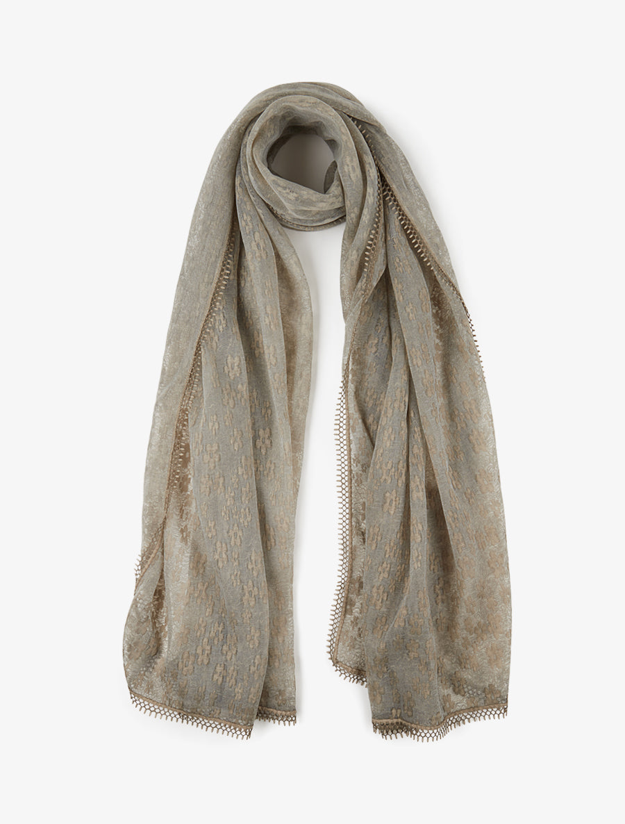 Foulard transparent à motif floral - Taupe - 1
