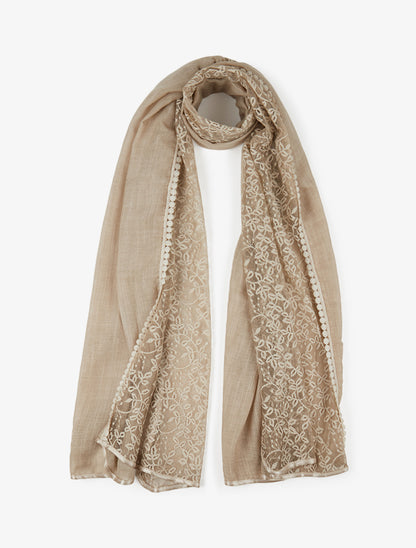 Foulard à empiècement dentelle - Beige - 1
