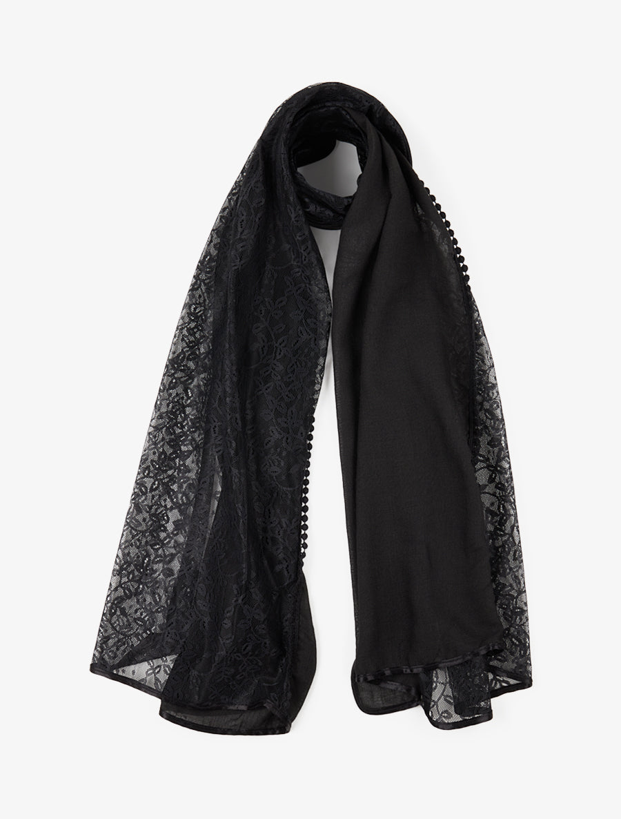 Foulard à empiècement dentelle - Noir - 1