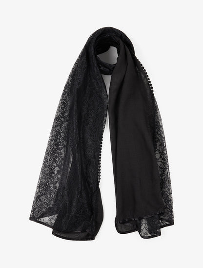Foulard à empiècement dentelle - Noir - 1