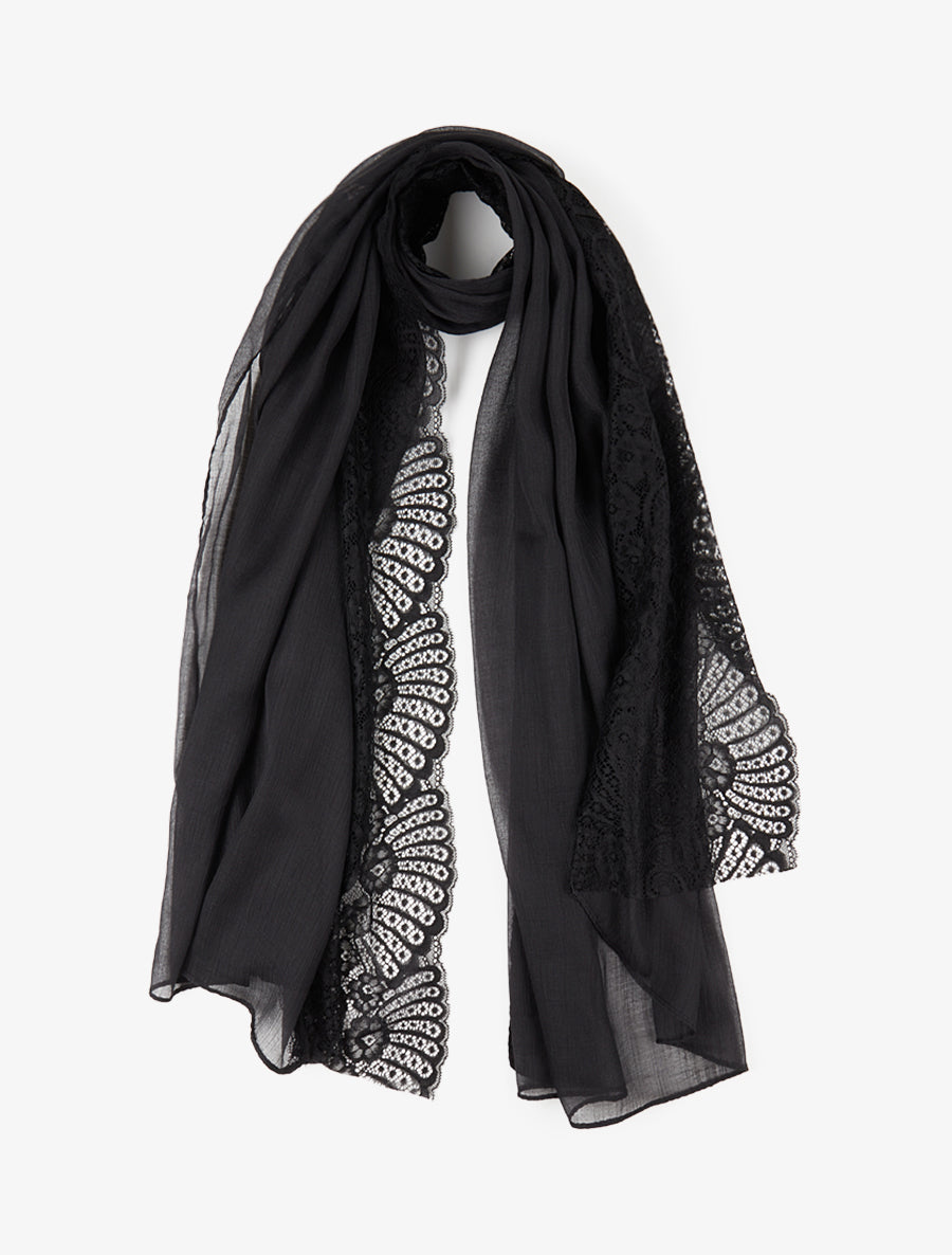 Foulard effet froissé à empiècement dentelle - Noir - 1