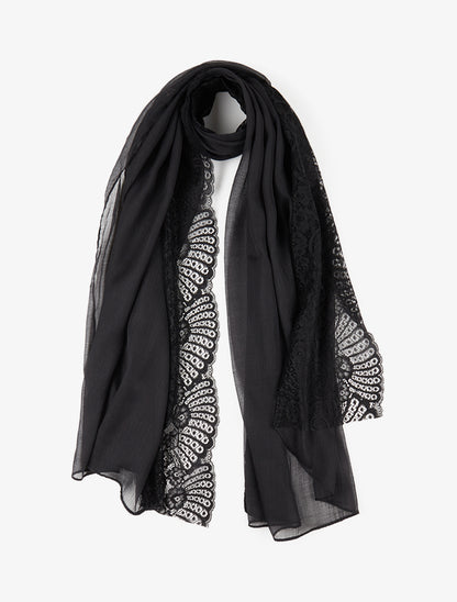 Foulard effet froissé à empiècement dentelle - Noir - 1