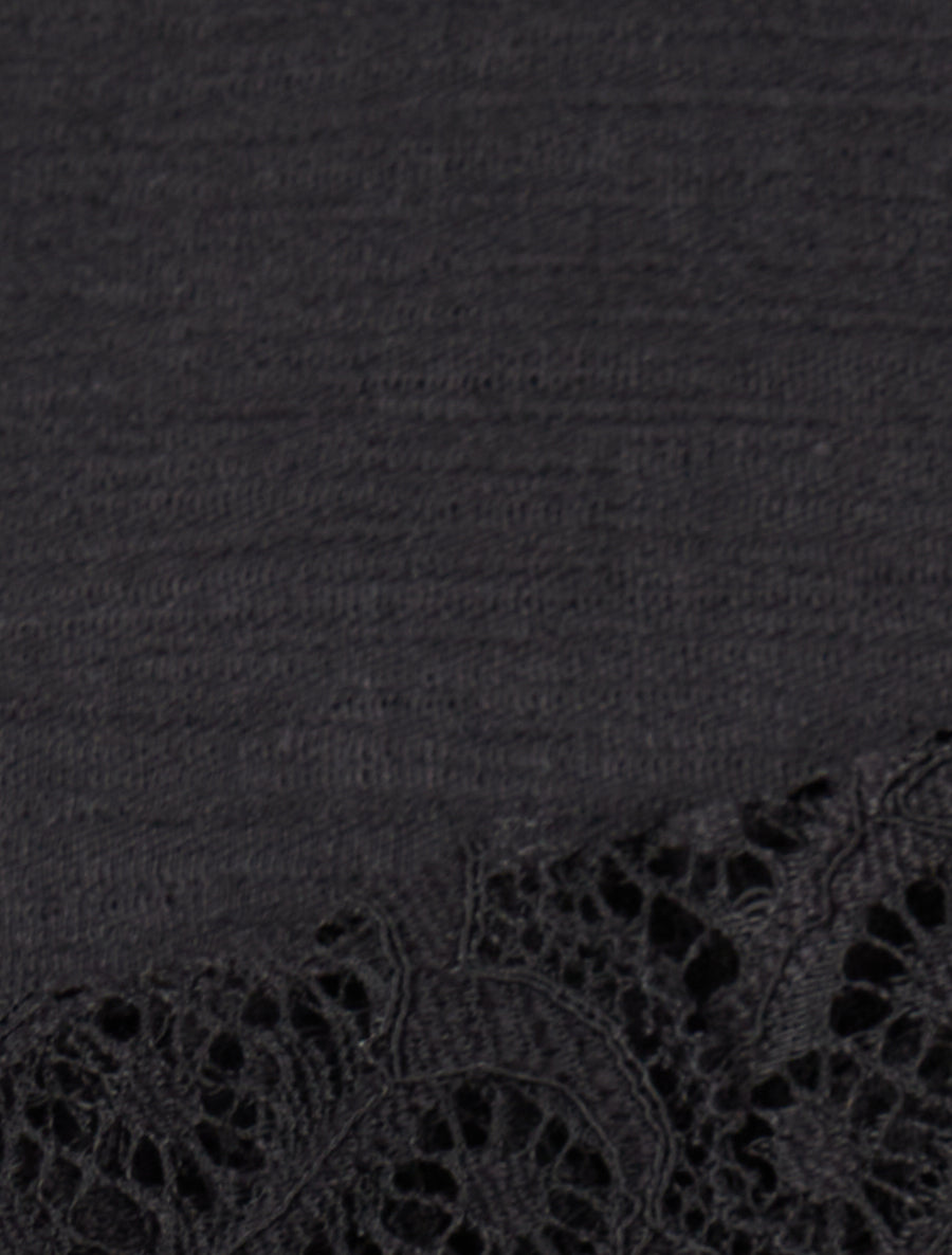Foulard effet froissé à empiècement dentelle - Noir - 3