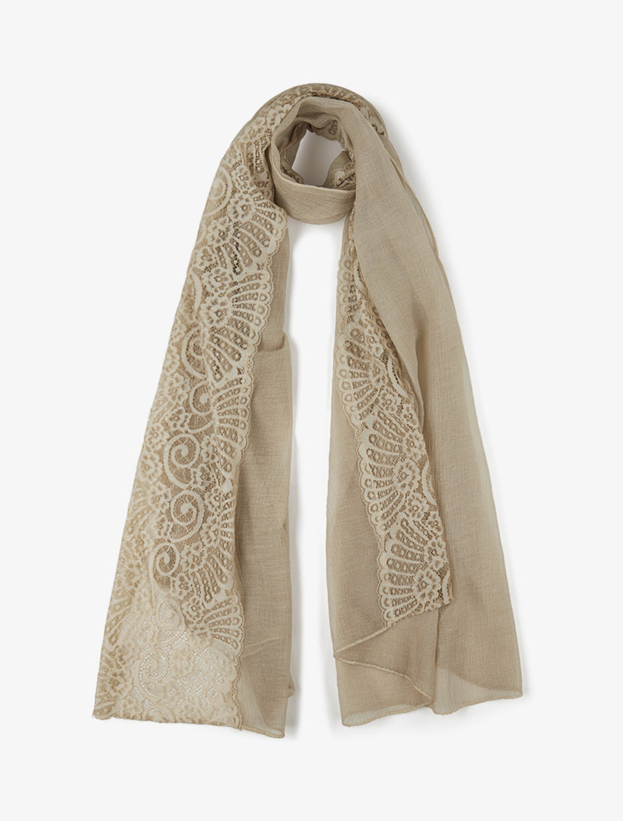 Foulard effet froissé à empiècement dentelle - Beige - 1
