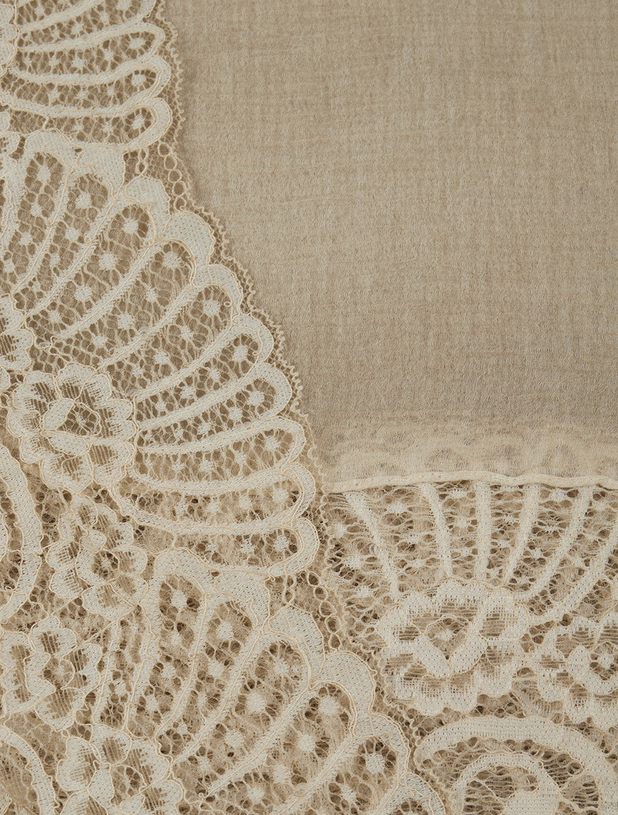 Foulard effet froissé à empiècement dentelle - Beige - 3