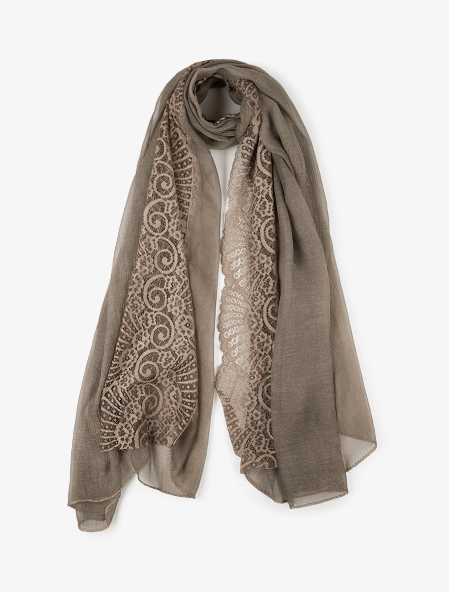 Foulard effet froissé à empiècement dentelle - Taupe - 1
