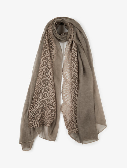 Foulard effet froissé à empiècement dentelle - Taupe - 1
