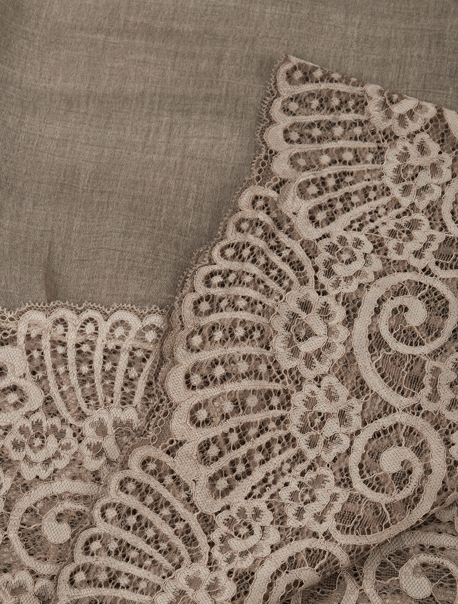 Foulard effet froissé à empiècement dentelle - Taupe - 3