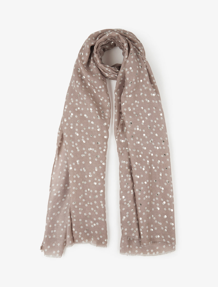 Echarpe en coton mélangé à imprimé pois irisés - Taupe - 1