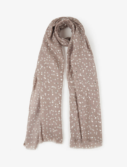 Echarpe en coton mélangé à imprimé pois irisés - Taupe - 1