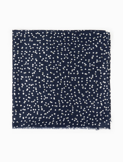 Echarpe en coton mélangé à imprimé pois irisés - Marine - 2