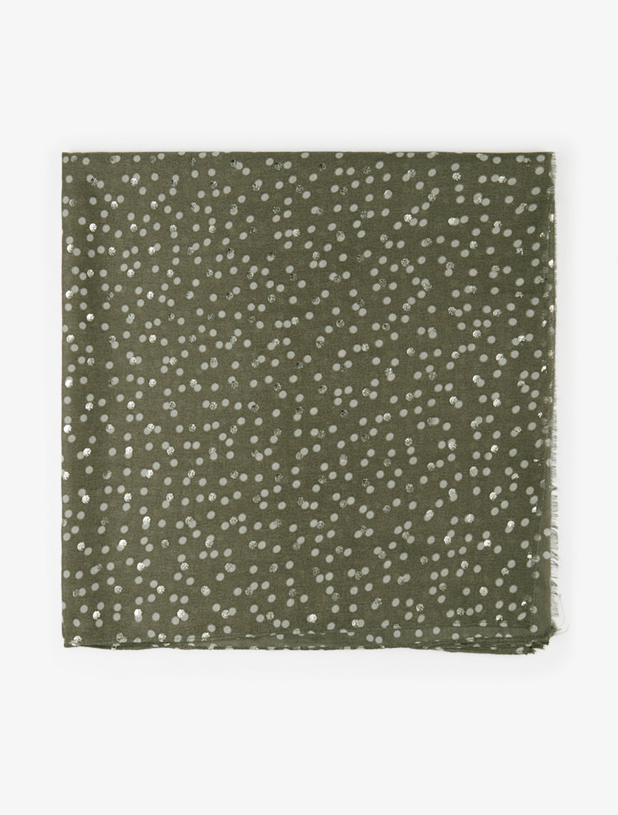Echarpe en coton mélangé à imprimé pois irisés - Kaki - 2