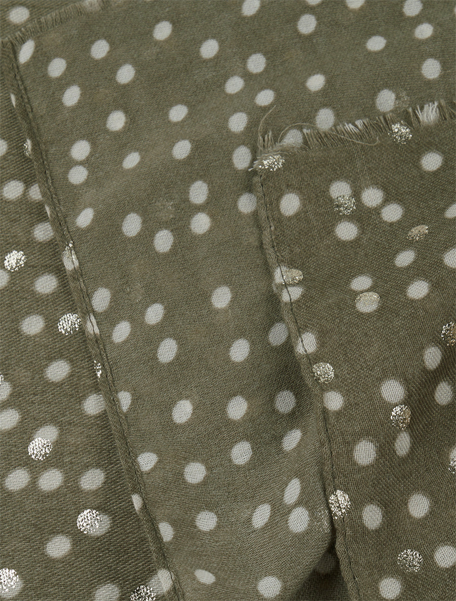 Echarpe en coton mélangé à imprimé pois irisés - Kaki - 3