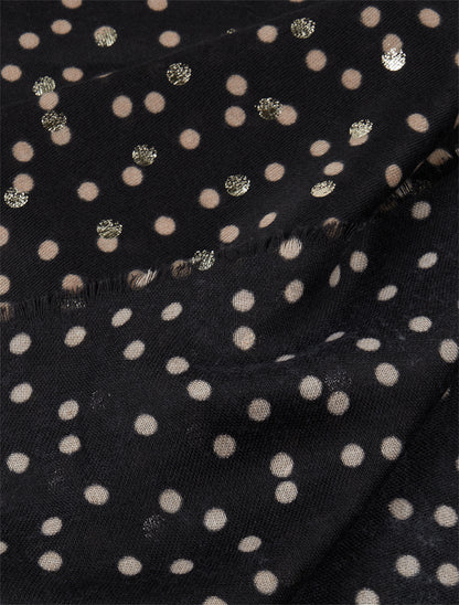 Echarpe en coton mélangé à imprimé pois irisés - Noir - 3