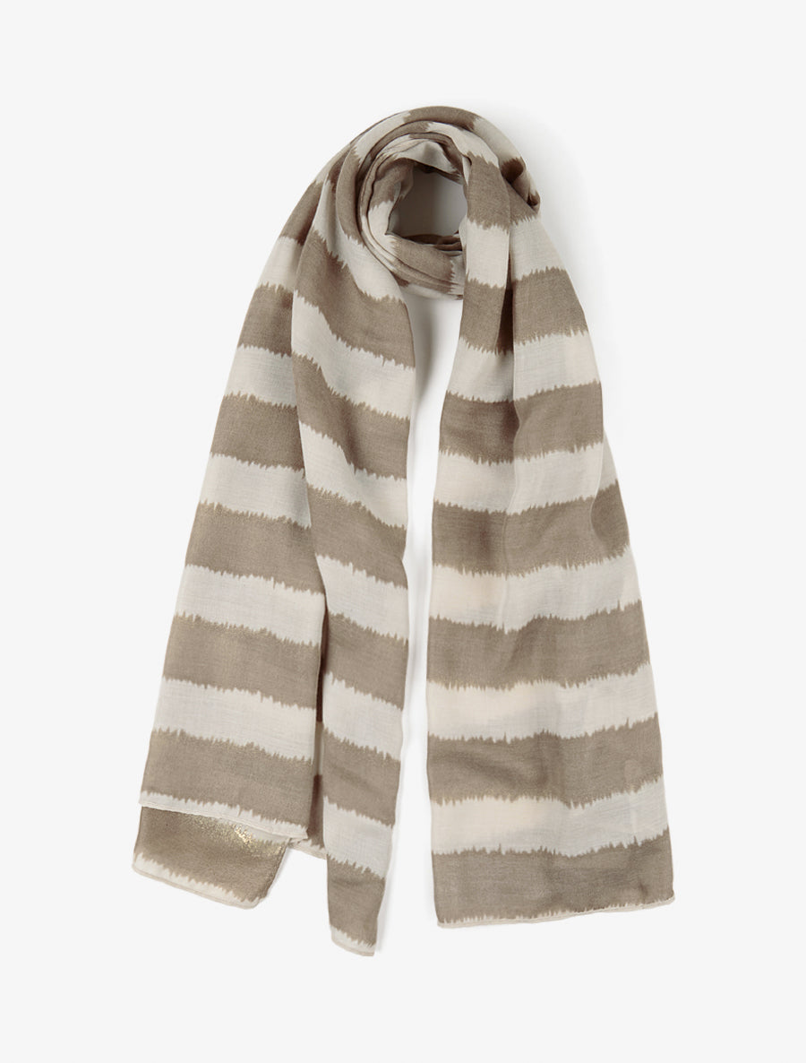 Echarpe en coton mélangé à imprimé rayures avec des touches irisées - Taupe - 1