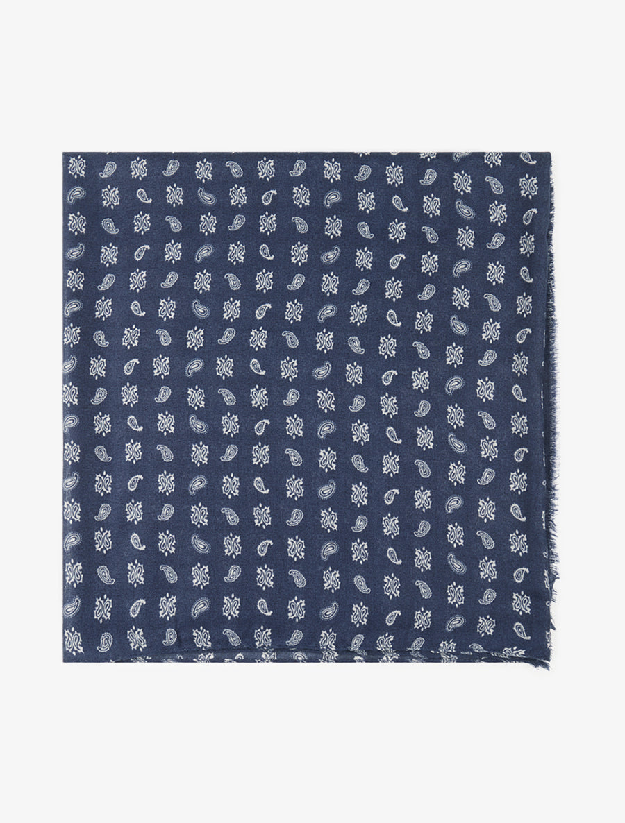 Echarpe à imprimé cachemire et bords francs - Marine - 2