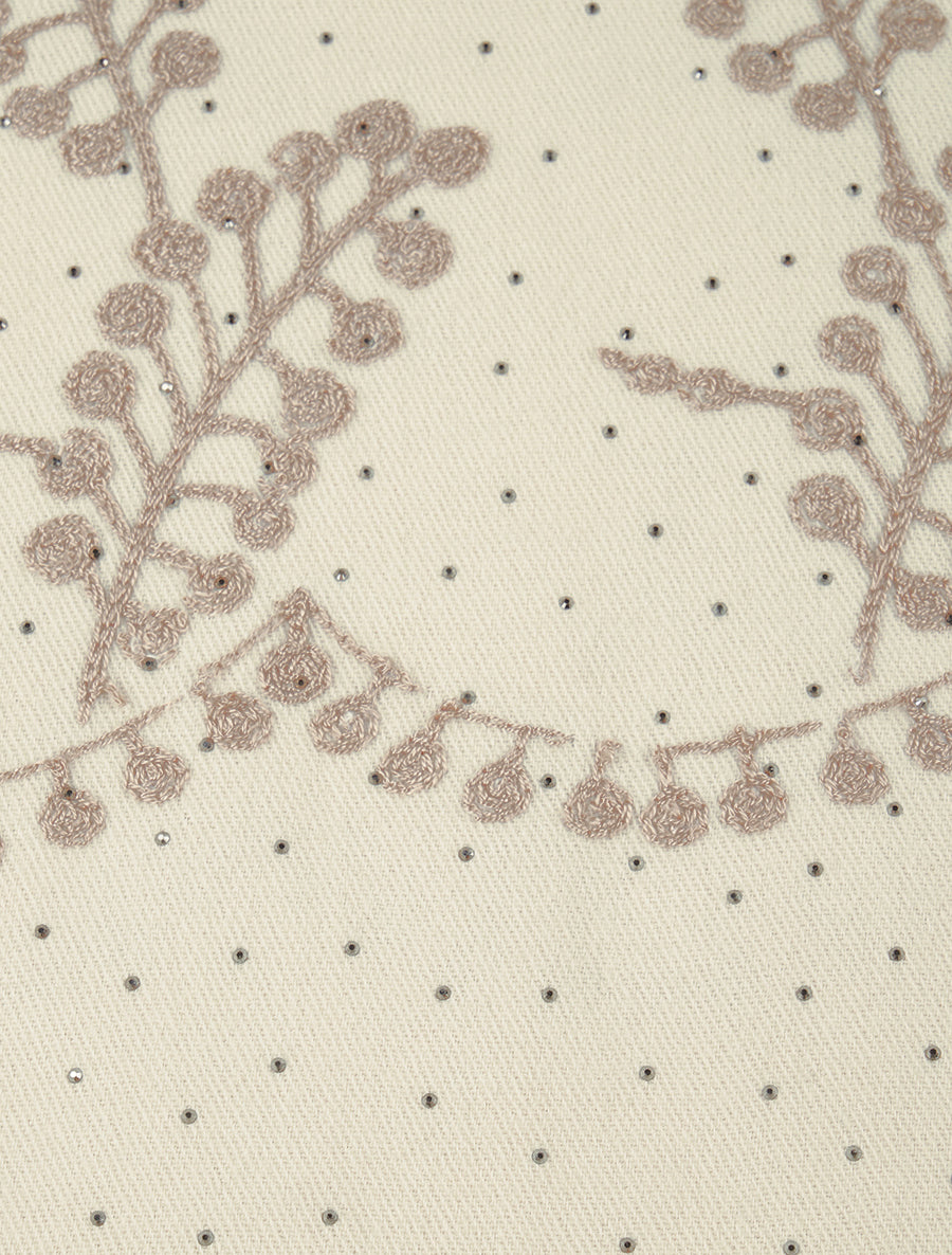 Echarpe en laine mélangée à broderies et strass - Beige - 3