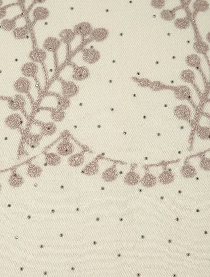 Echarpe en laine mélangée à broderies et strass - Beige - 3
