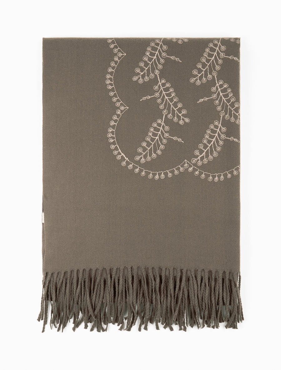 Echarpe en laine mélangée à broderies et strass - Taupe - 2