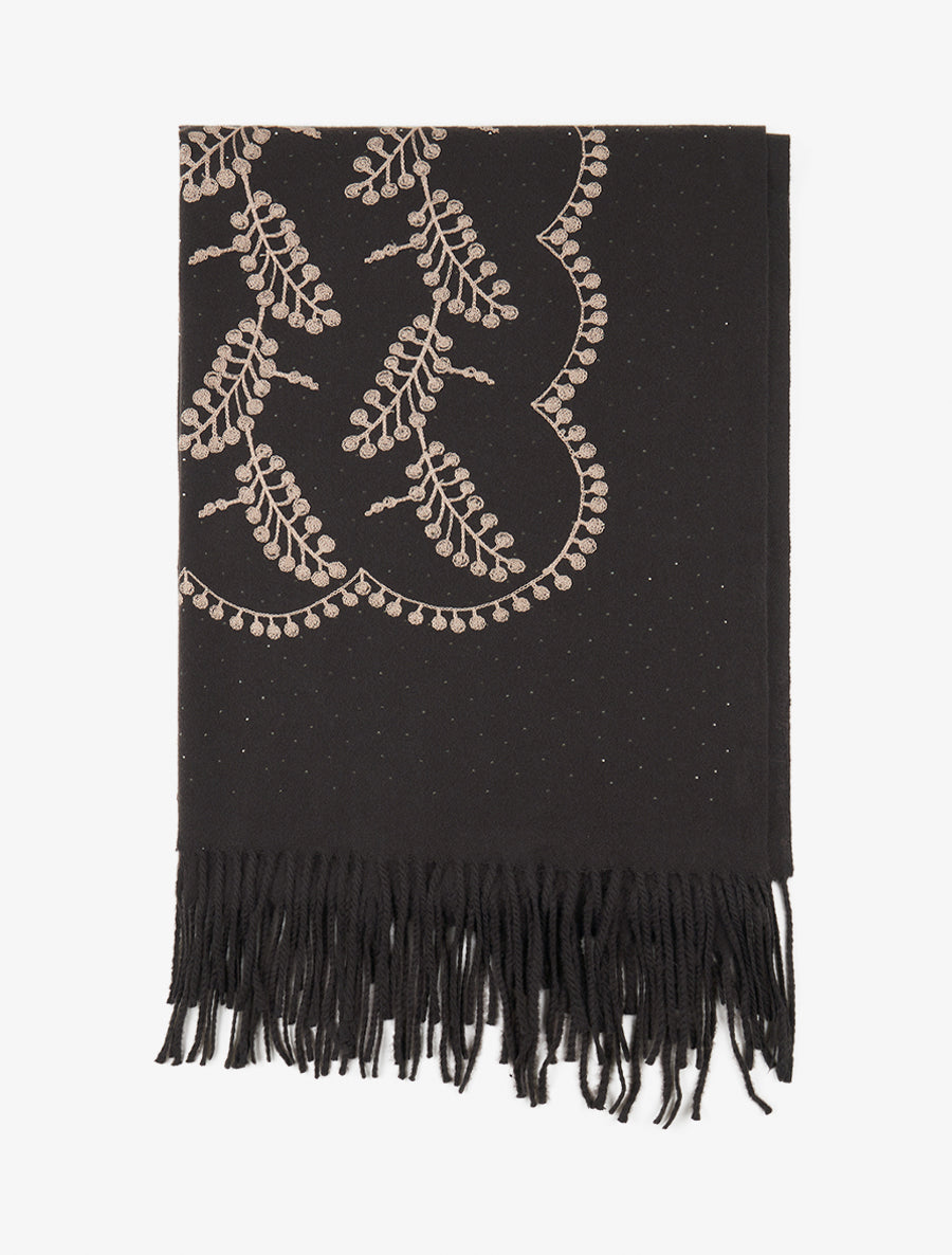 Echarpe en laine mélangée à broderies et strass - Marron - 2
