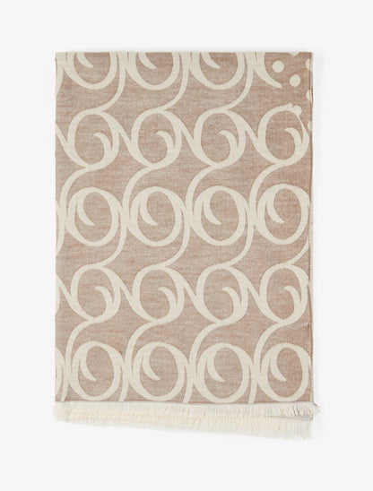Echarpe en laine mélangée à pois et arabesques - Taupe - 2