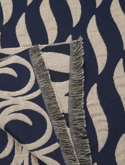 Echarpe en laine mélangée à pois et arabesques - Marine - 3