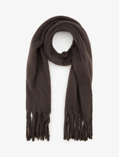 Echarpe laine duveteuse à franges - Marron - 1