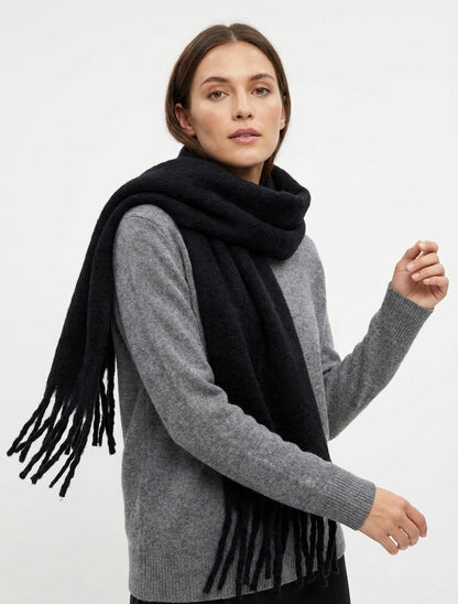 Echarpe laine duveteuse à franges - Noir