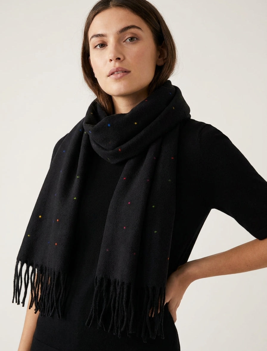 Echarpe à pois multicolore - Noir
