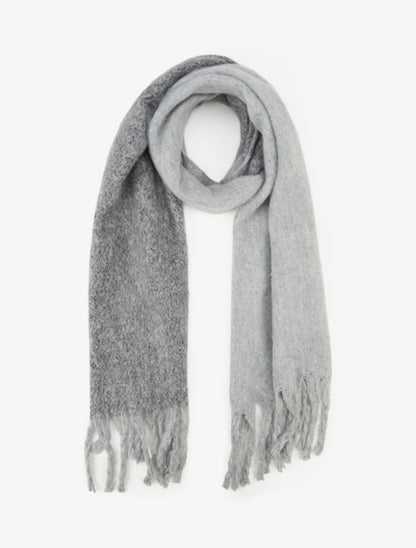 Echarpe en laine mélangée à franges - Gris - 1