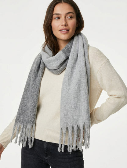 Echarpe en laine mélangée à franges - Gris